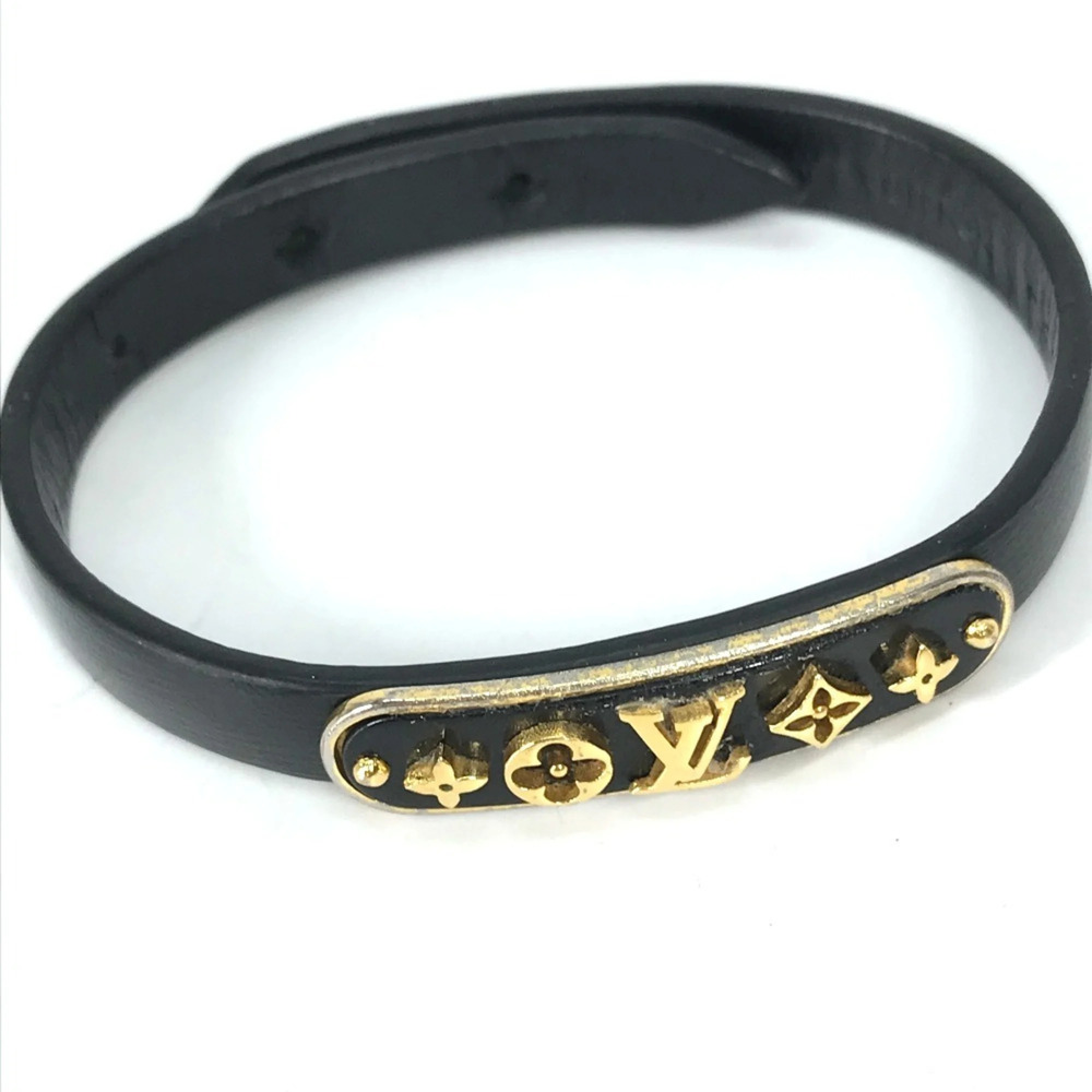 LOUIS VUITTON Black Monogram Leather Bracelet